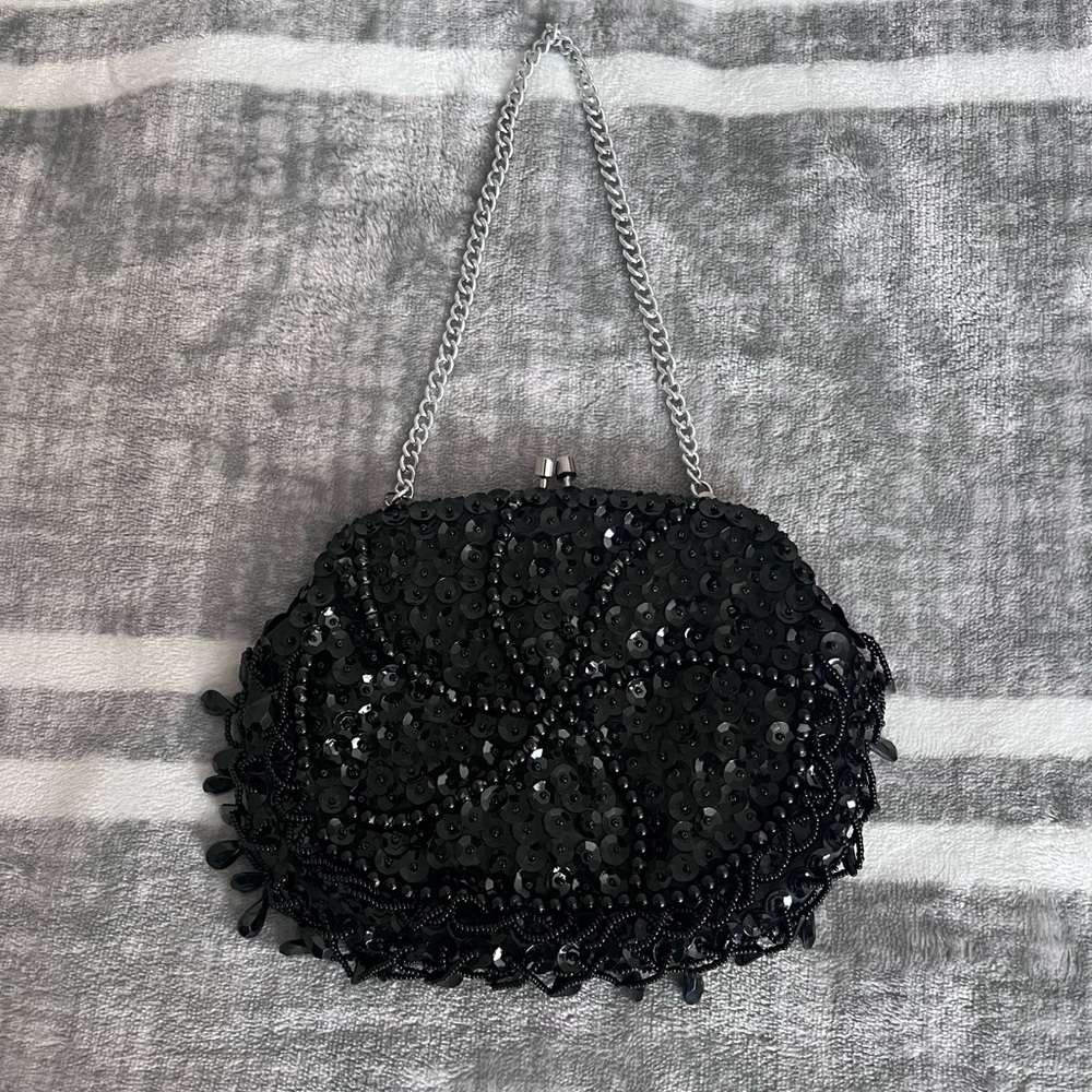 Vintage Black Beaded Mini Evening Bag